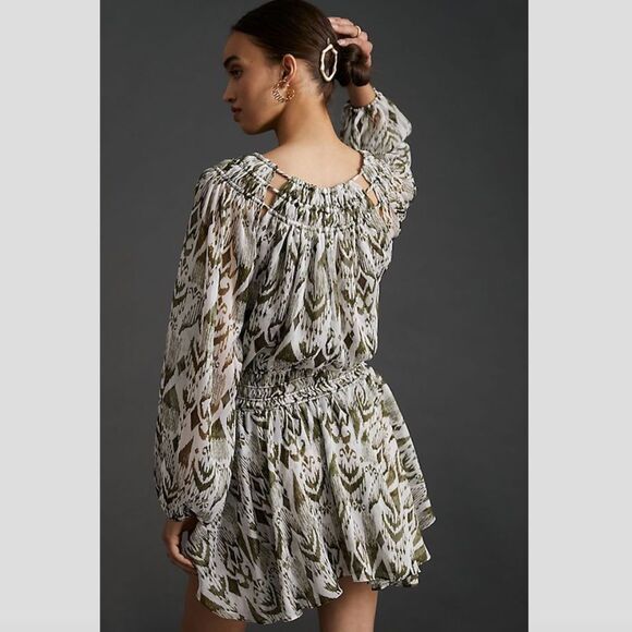 Misa Los Angeles Mercy Mini Dress Sz XS Olive Green Ikat $390 NWT Fairy - Picture 11 of 13